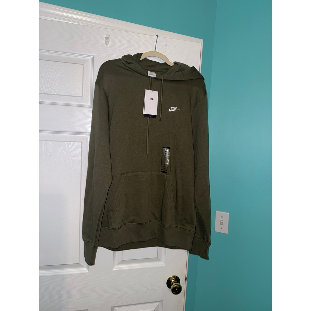 Nike Sportswear Club Fleece Hoodie Olive Green Mens Medium Tall NEW